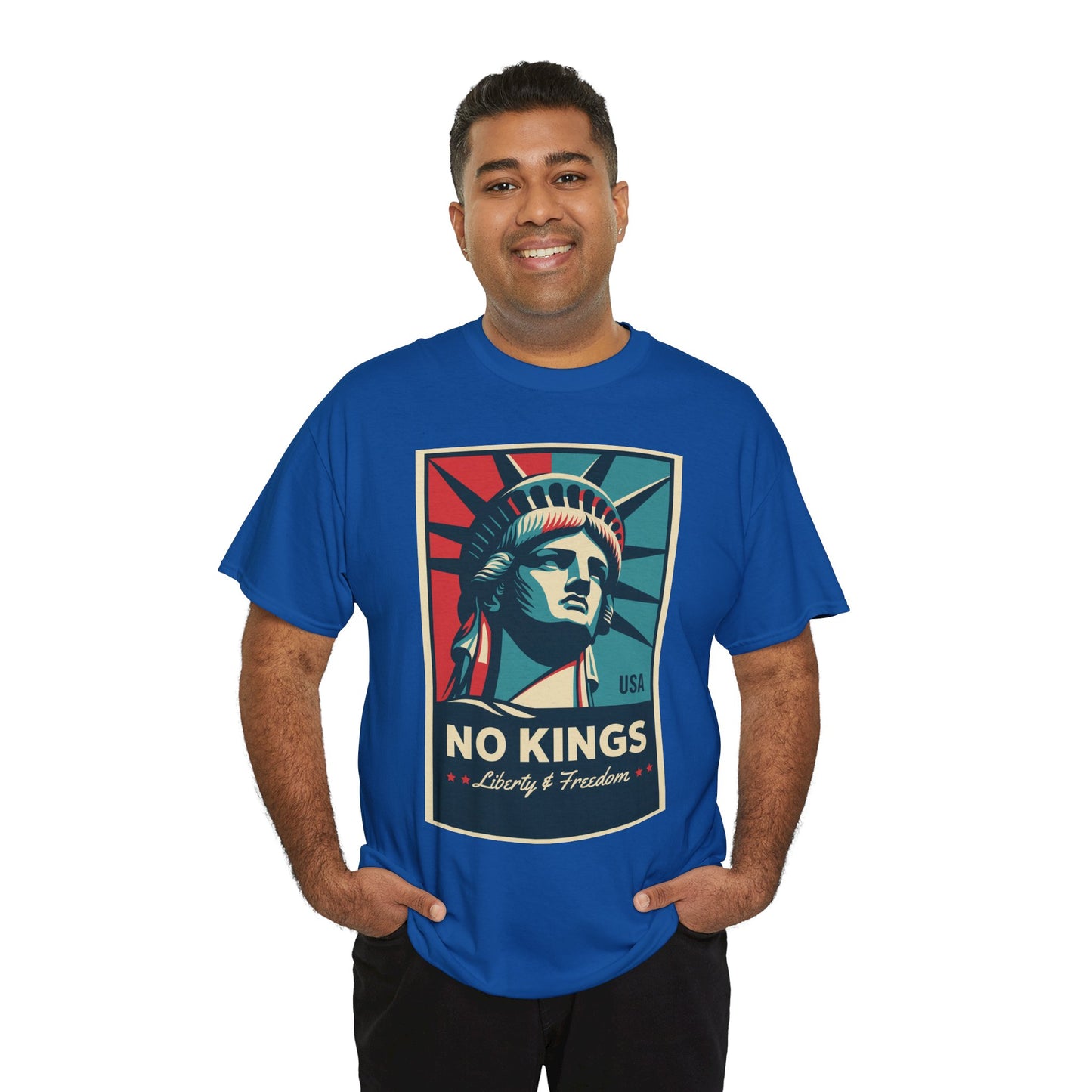 Statue of Liberty Tee - No Kings, Unisex Heavy Cotton T-Shirt, Freedom Shirt, Patriotic Apparel for Celebrations, Gift for Enthusiasts