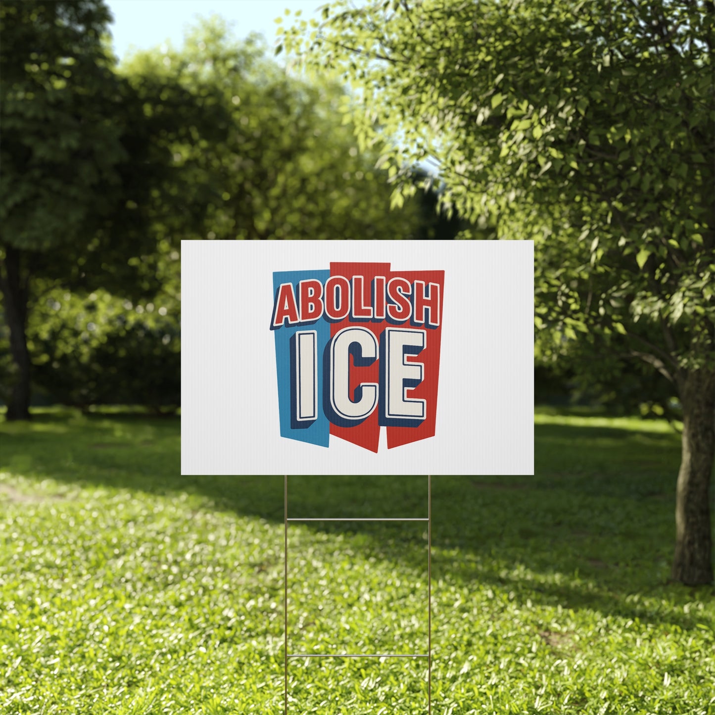 White Abolish ICE Yard Sign