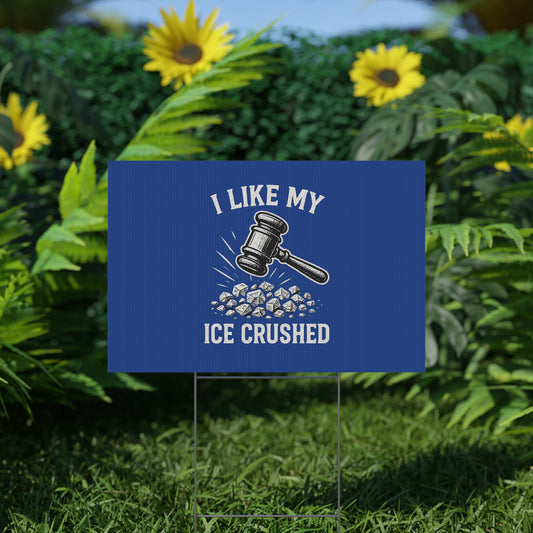 Dark Blue Crushed ICE Protest Yard Sign