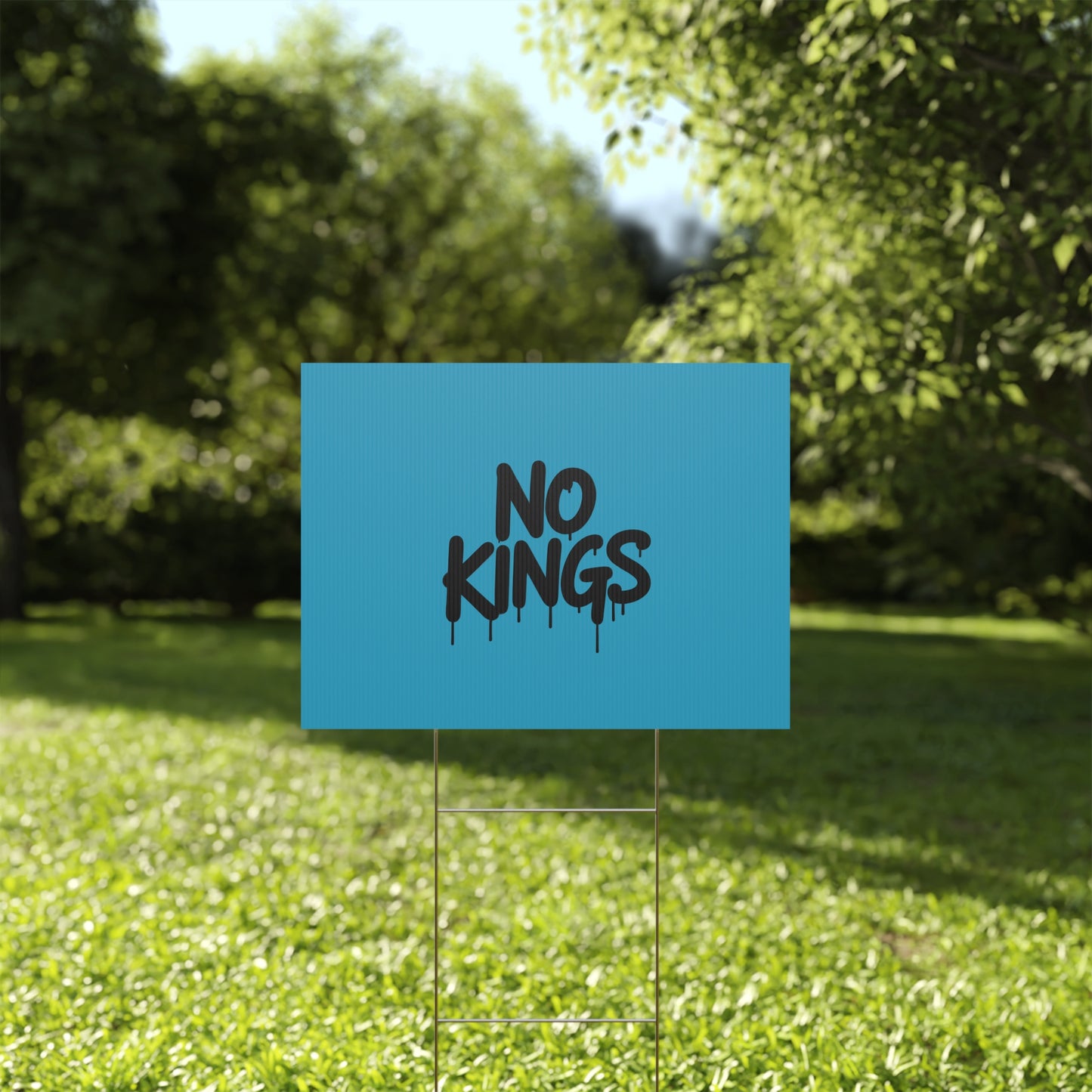 Turquoise Spray Paint No Kings Protest Yard Sign
