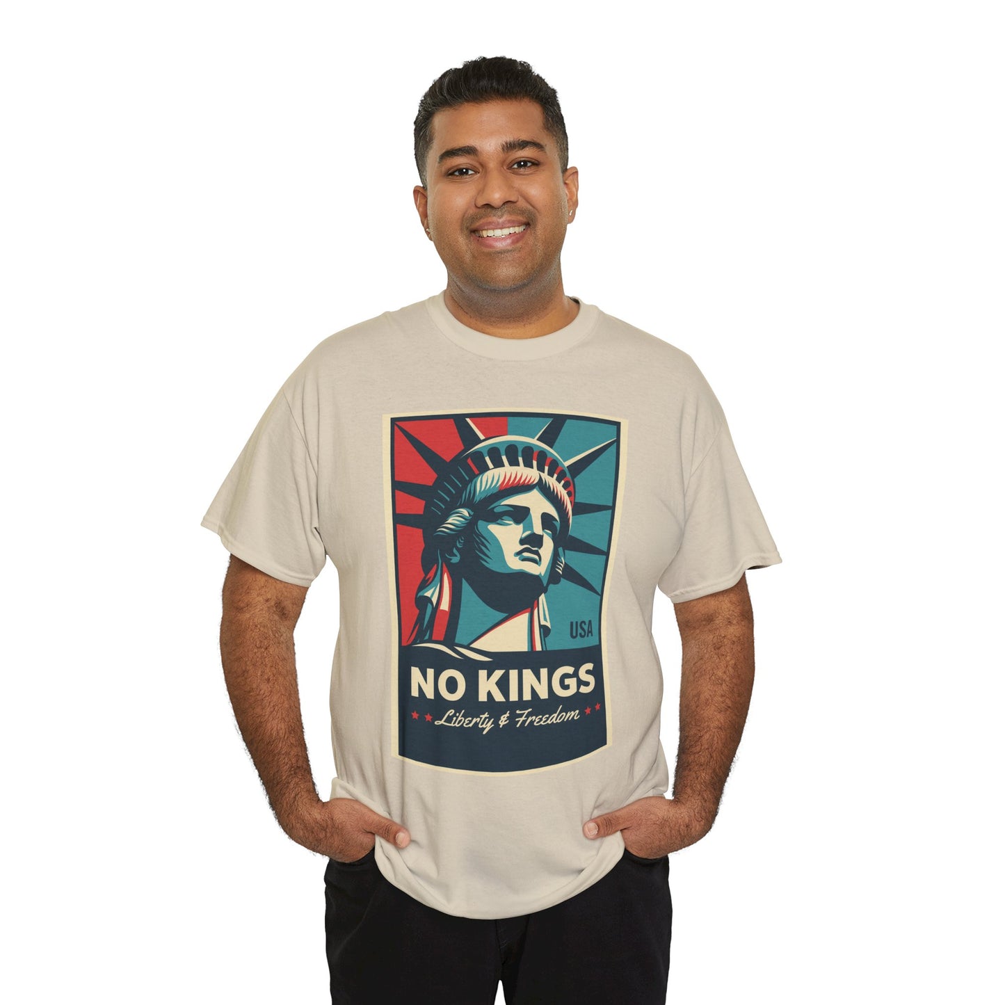 Statue of Liberty Tee - No Kings, Unisex Heavy Cotton T-Shirt, Freedom Shirt, Patriotic Apparel for Celebrations, Gift for Enthusiasts