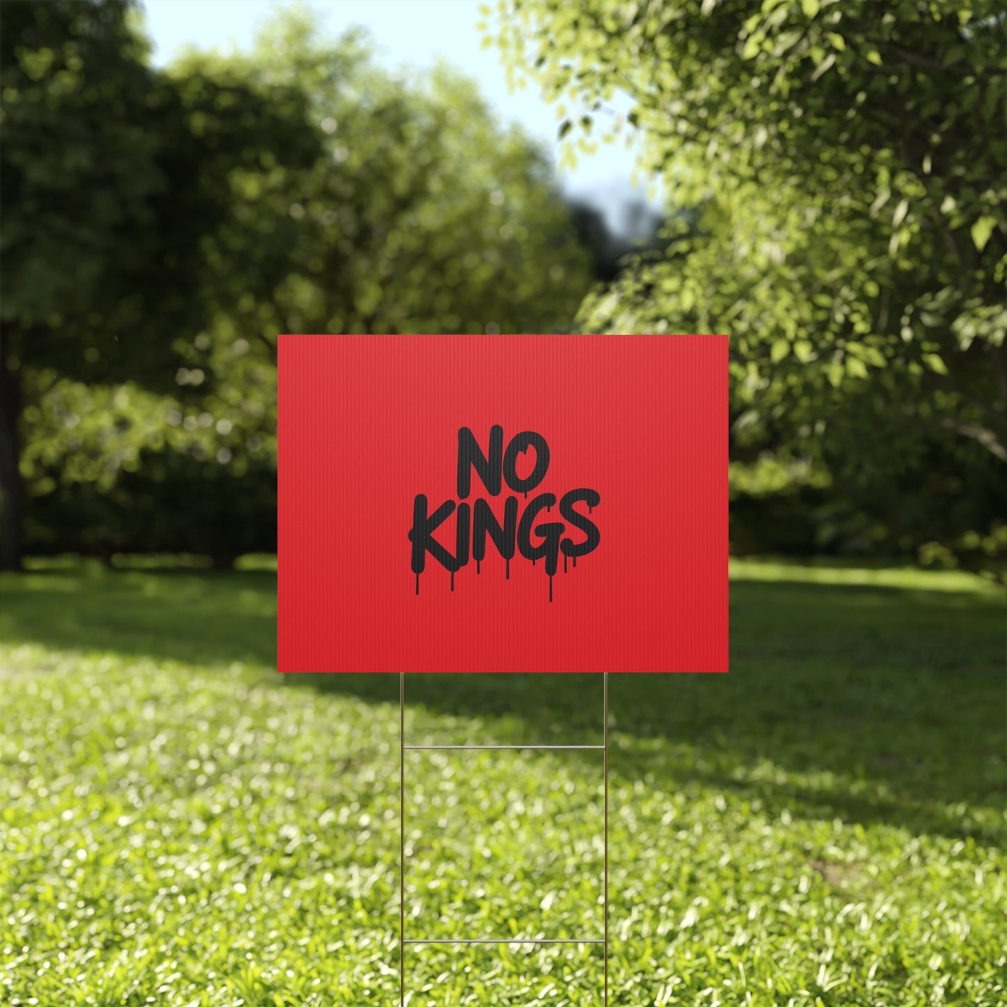 Red Spray Paint No Kings Protest Yard Sign