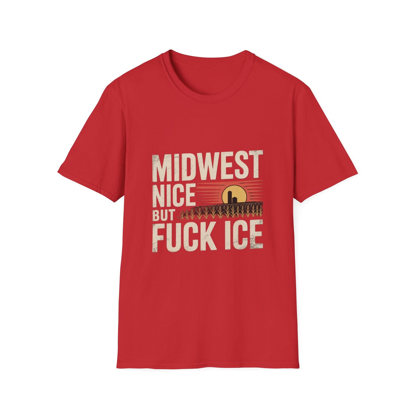 Midwest Nice But Fuck Ice Tee — Retro Sunset Midwest T-Shirt