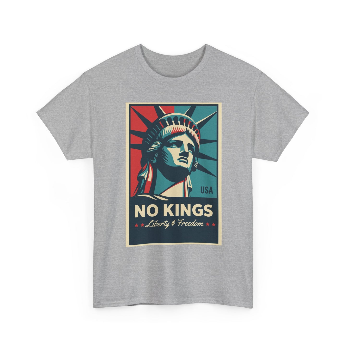 Statue of Liberty Tee - No Kings, Unisex Heavy Cotton T-Shirt, Freedom Shirt, Patriotic Apparel for Celebrations, Gift for Enthusiasts