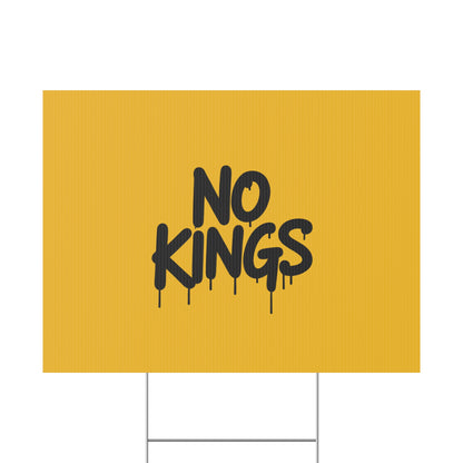 Yellow Spray Paint No Kings Protest Yard Sign