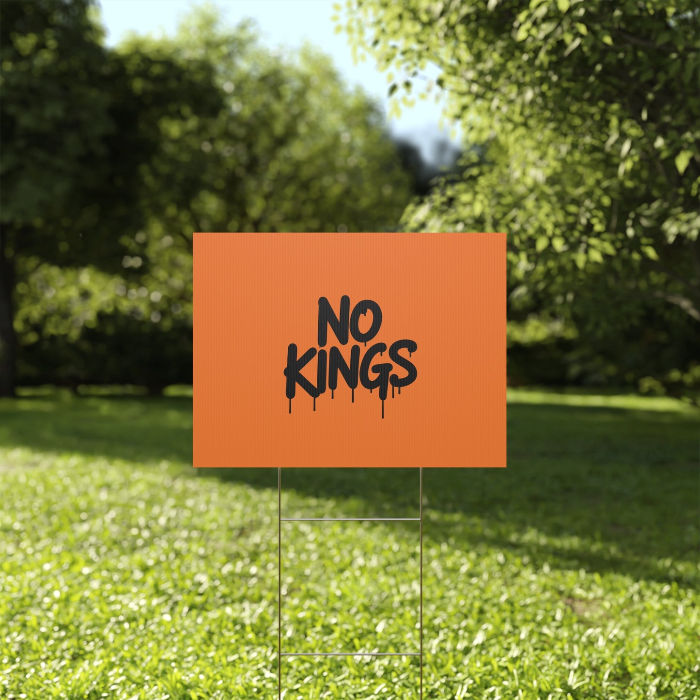 Orange Spray Paint No Kings Protest Yard Sign