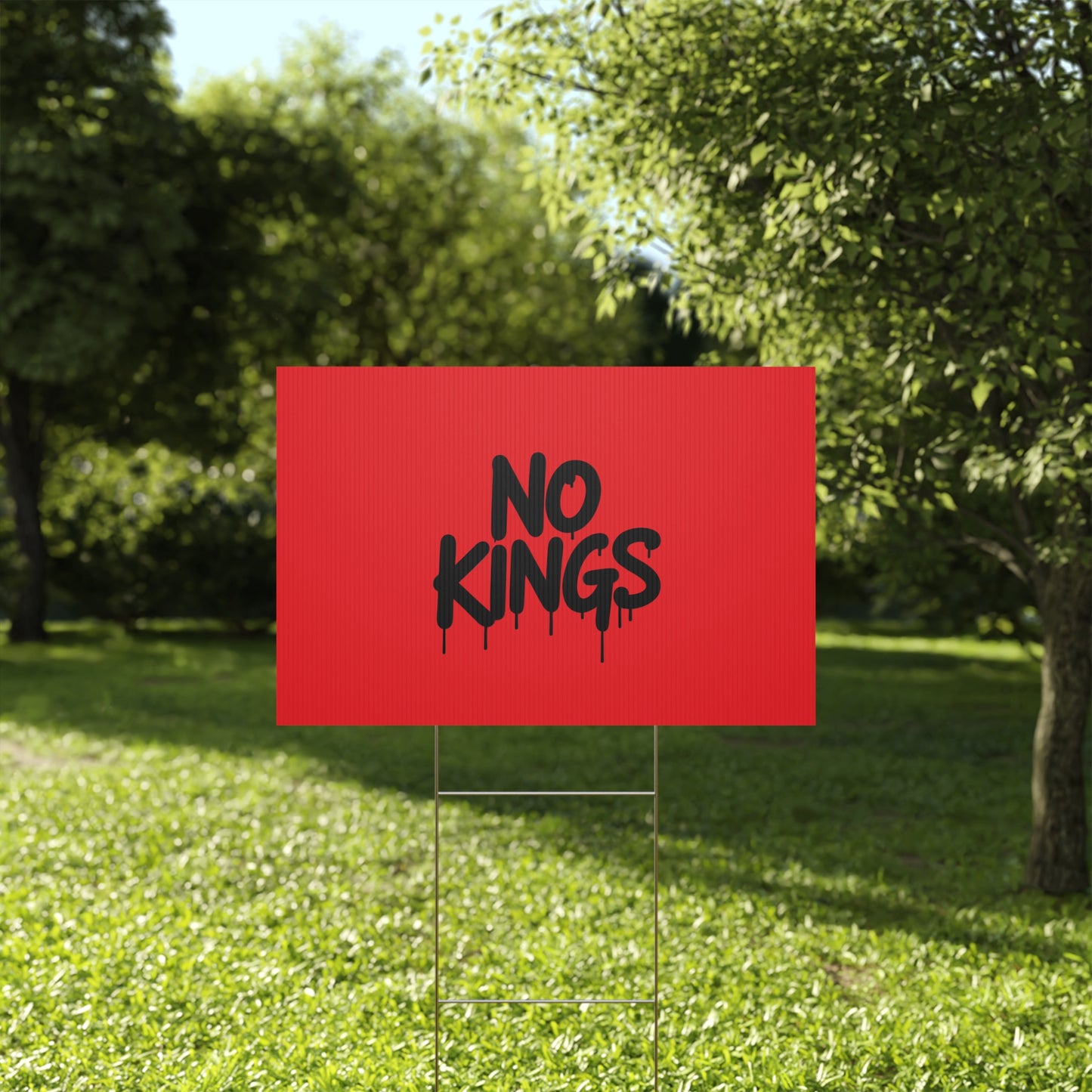 Red Spray Paint No Kings Protest Yard Sign