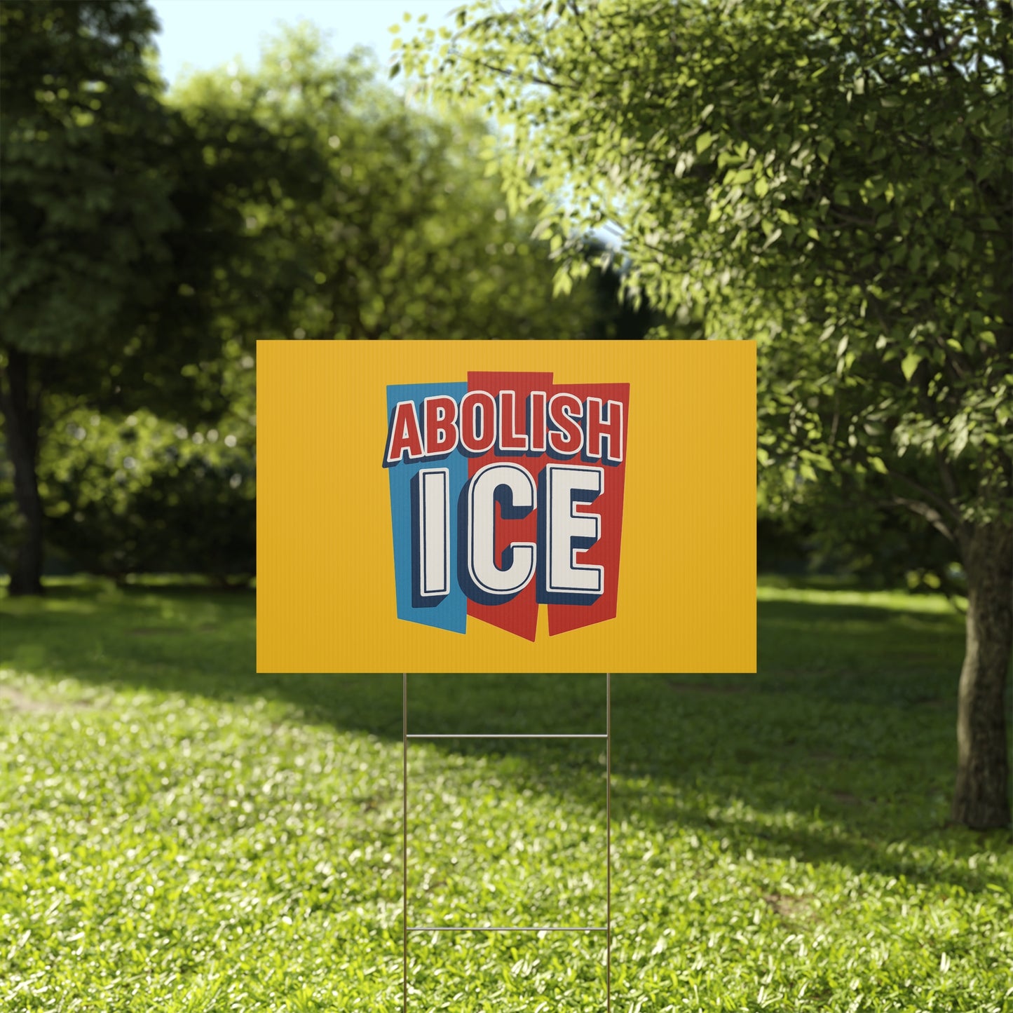 Yellow Abolish ICE Yard Sign