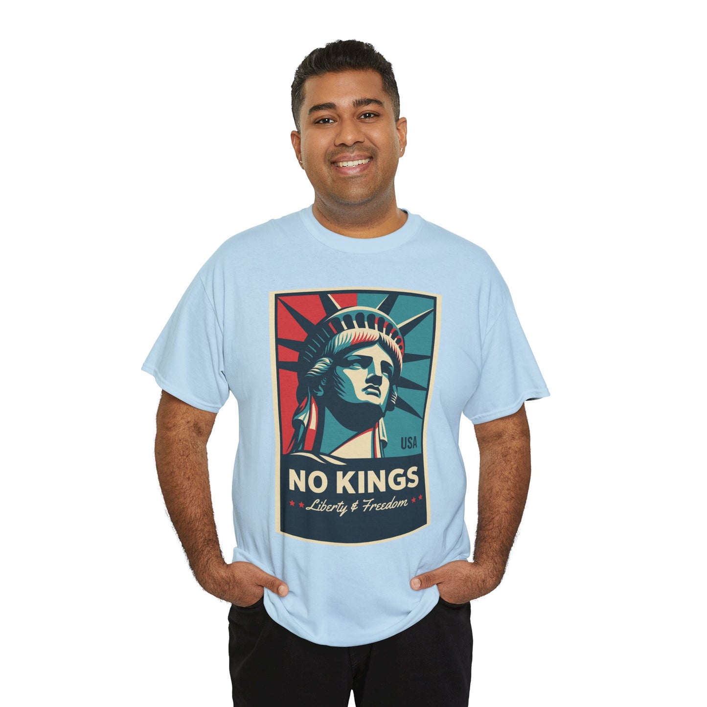 Statue of Liberty Tee - No Kings, Unisex Heavy Cotton T-Shirt, Freedom Shirt, Patriotic Apparel for Celebrations, Gift for Enthusiasts