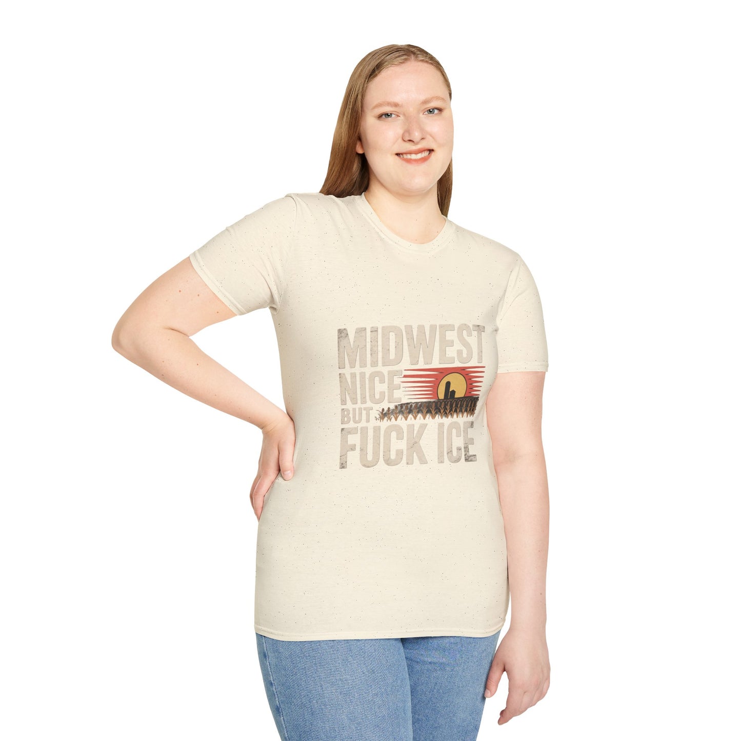 Midwest Nice But Fuck Ice Tee — Retro Sunset Midwest T-Shirt