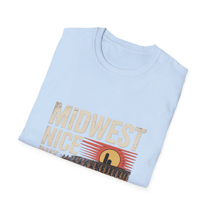 Midwest Nice But Fuck Ice Tee — Retro Sunset Midwest T-Shirt