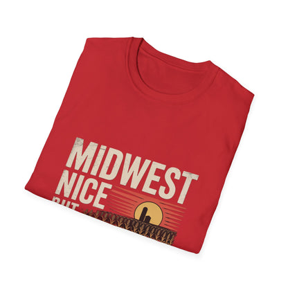 Midwest Nice But Fuck Ice Tee — Retro Sunset Midwest T-Shirt