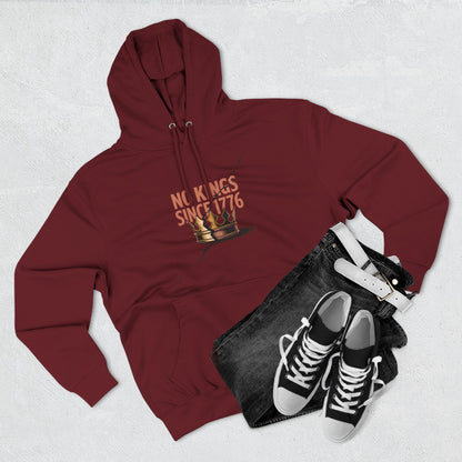 Three-Panel Fleece Hoodie – No Kings Since 1776, Cozy Sweatshirt for Chess Lovers, Casual Wear, Gift for History Buffs, Perfect for Fall