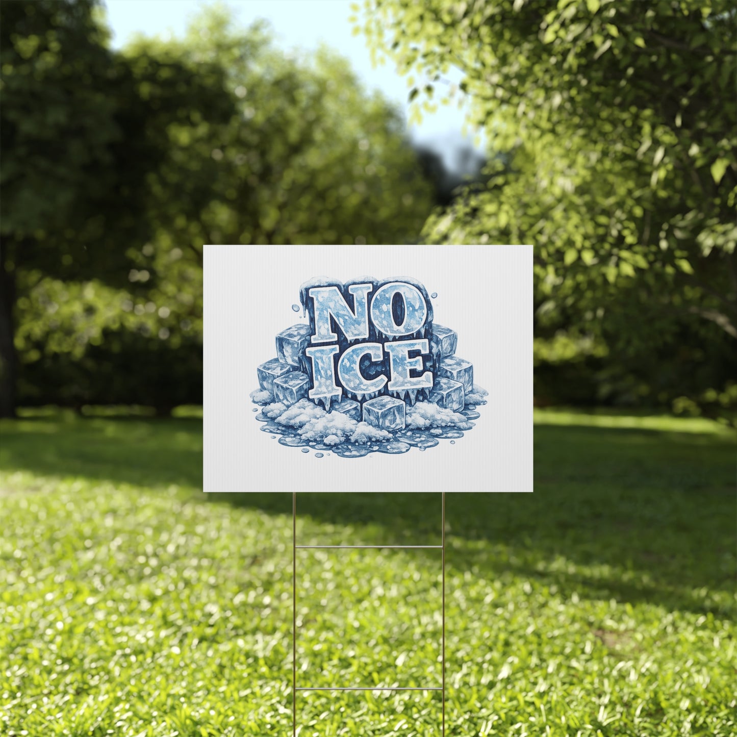 No ICE Plastic Yard Sign — Frosty 'No Ice' Iceberg Design Outdoor Lawn Sign
