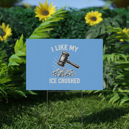Light Blue Crushed ICE Protest Yard Sign - protest shirt from No Kings Store