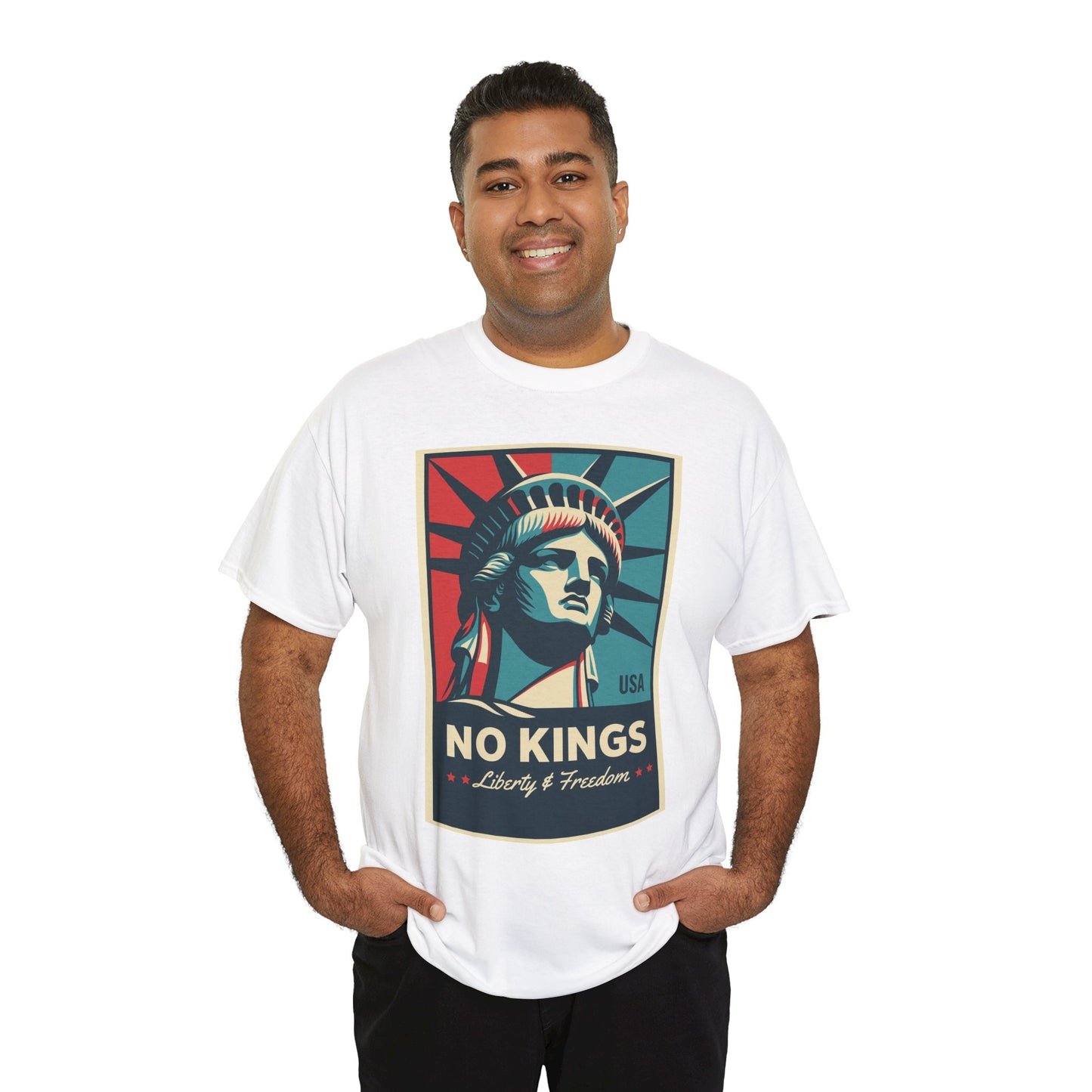 Statue of Liberty Tee - No Kings, Unisex Heavy Cotton T-Shirt, Freedom Shirt, Patriotic Apparel for Celebrations, Gift for Enthusiasts
