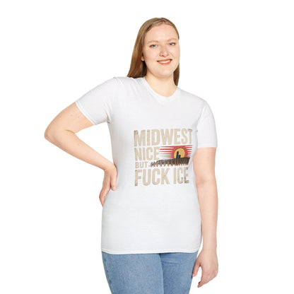 Midwest Nice But Fuck Ice Tee — Retro Sunset Midwest T-Shirt