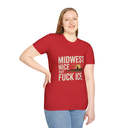 Midwest Nice But Fuck Ice Tee — Retro Sunset Midwest T-Shirt