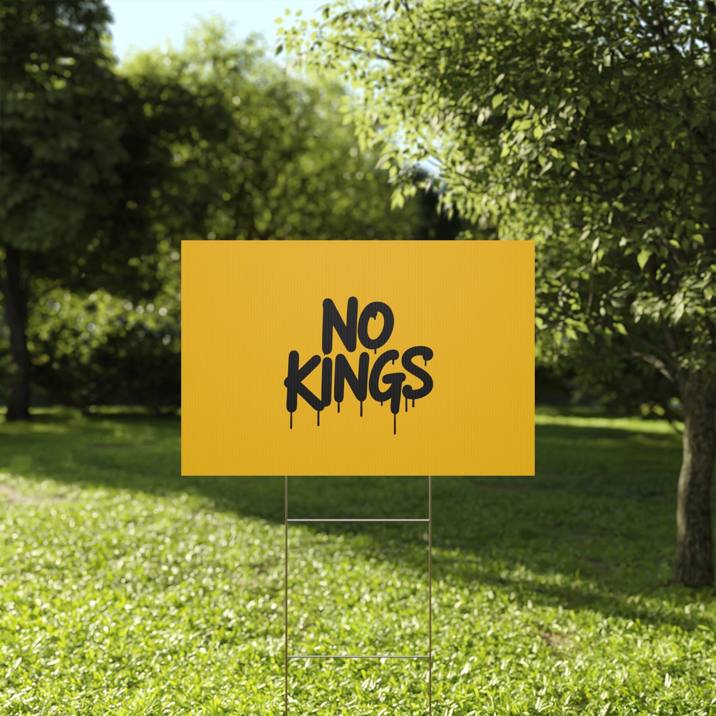 Yellow Spray Paint No Kings Protest Yard Sign