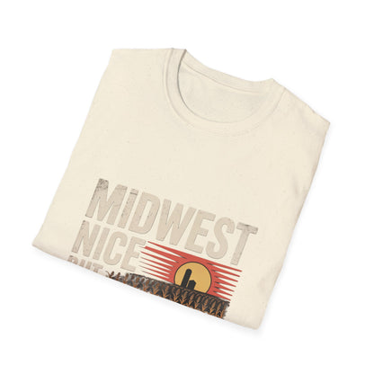 Midwest Nice But Fuck Ice Tee — Retro Sunset Midwest T-Shirt