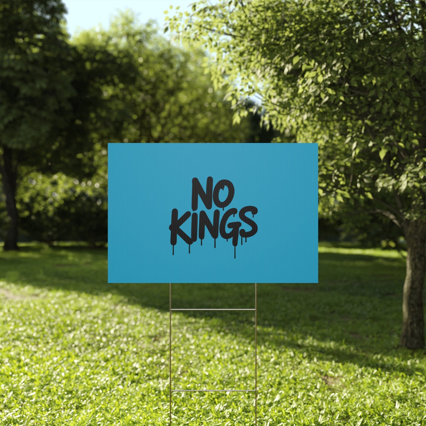 Turquoise Spray Paint No Kings Protest Yard Sign