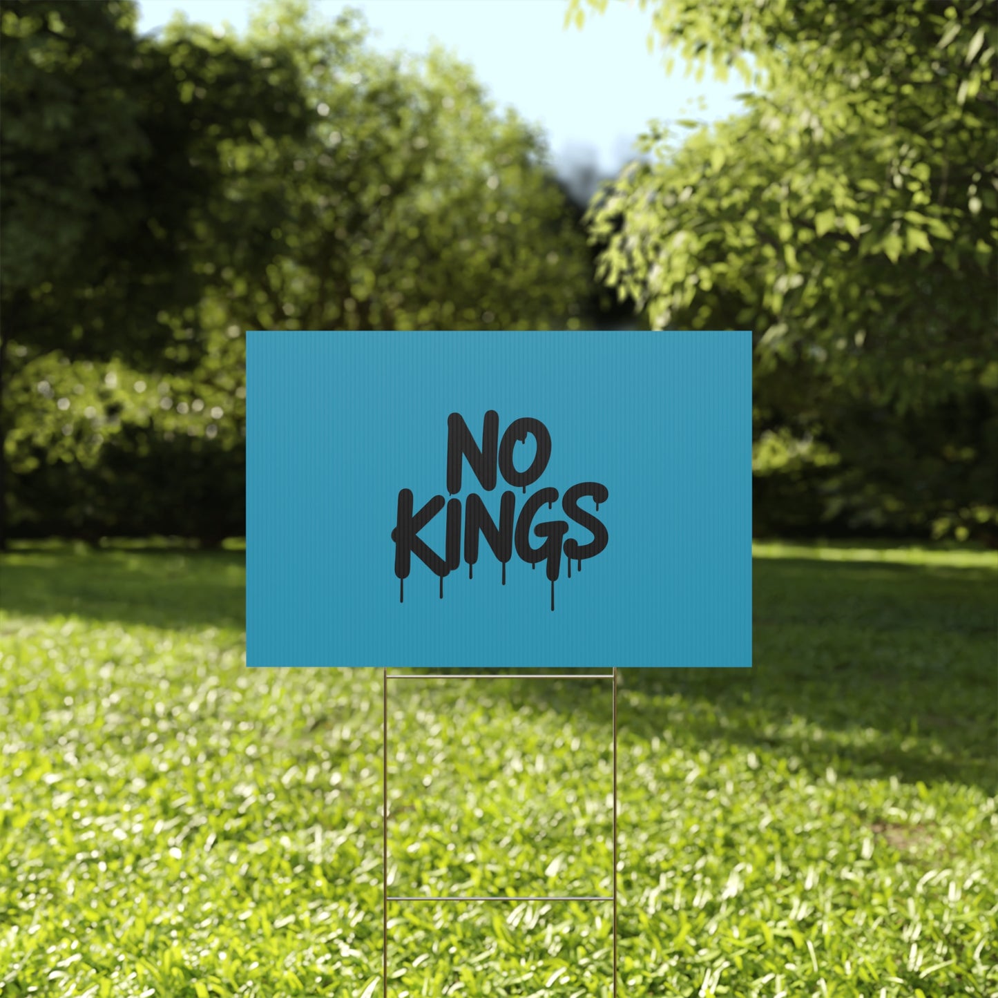 Turquoise Spray Paint No Kings Protest Yard Sign