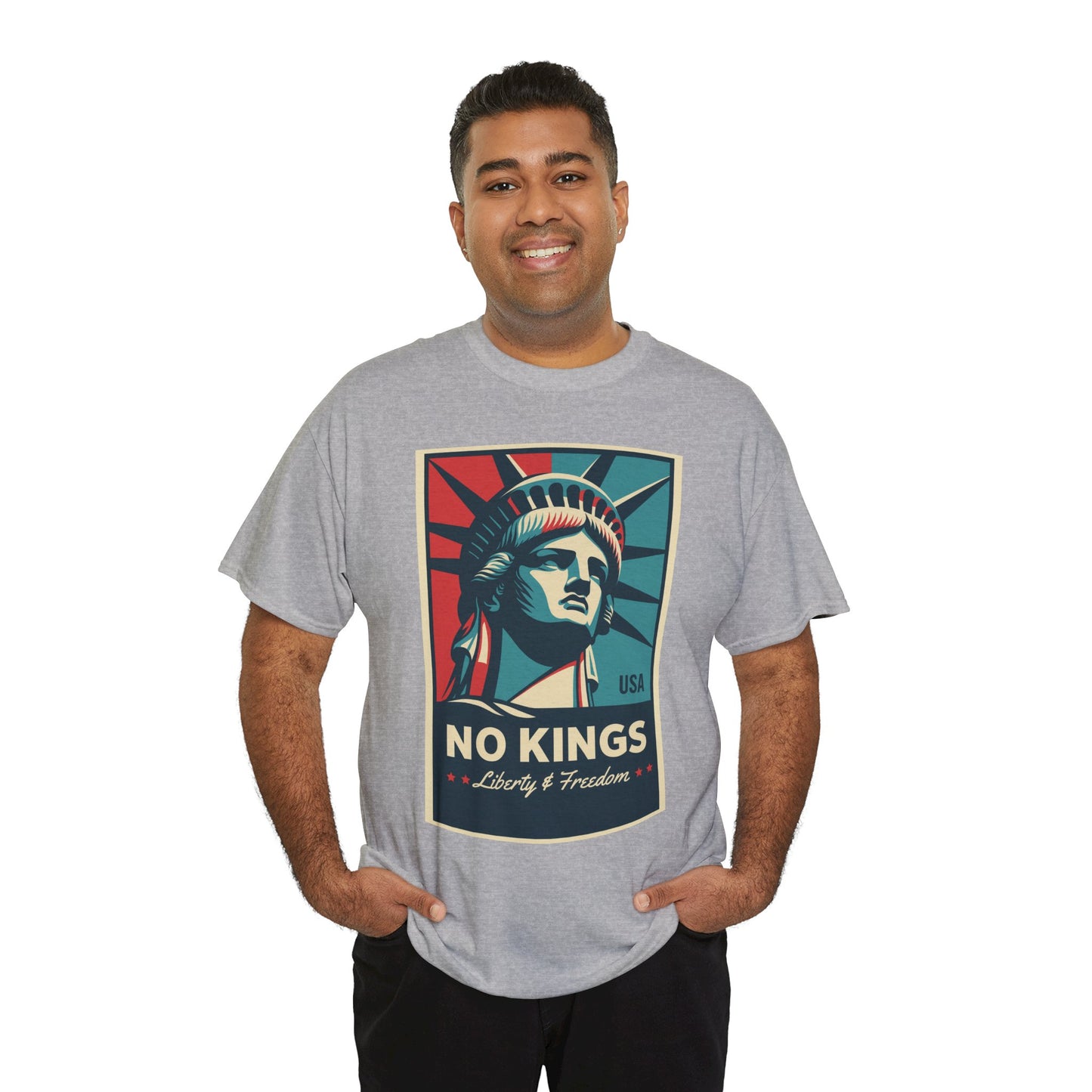 Statue of Liberty Tee - No Kings, Unisex Heavy Cotton T-Shirt, Freedom Shirt, Patriotic Apparel for Celebrations, Gift for Enthusiasts