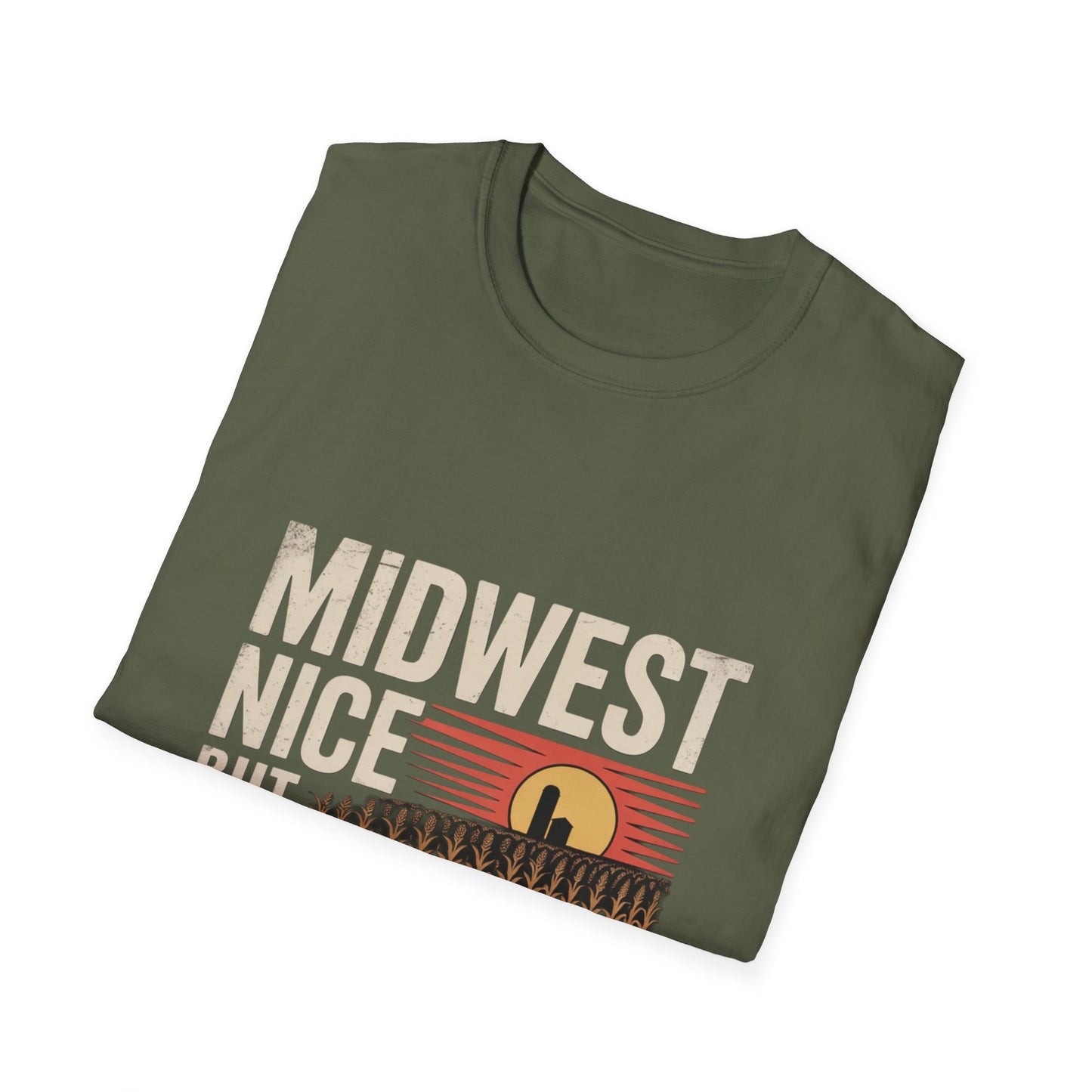 Midwest Nice But Fuck Ice Tee — Retro Sunset Midwest T-Shirt