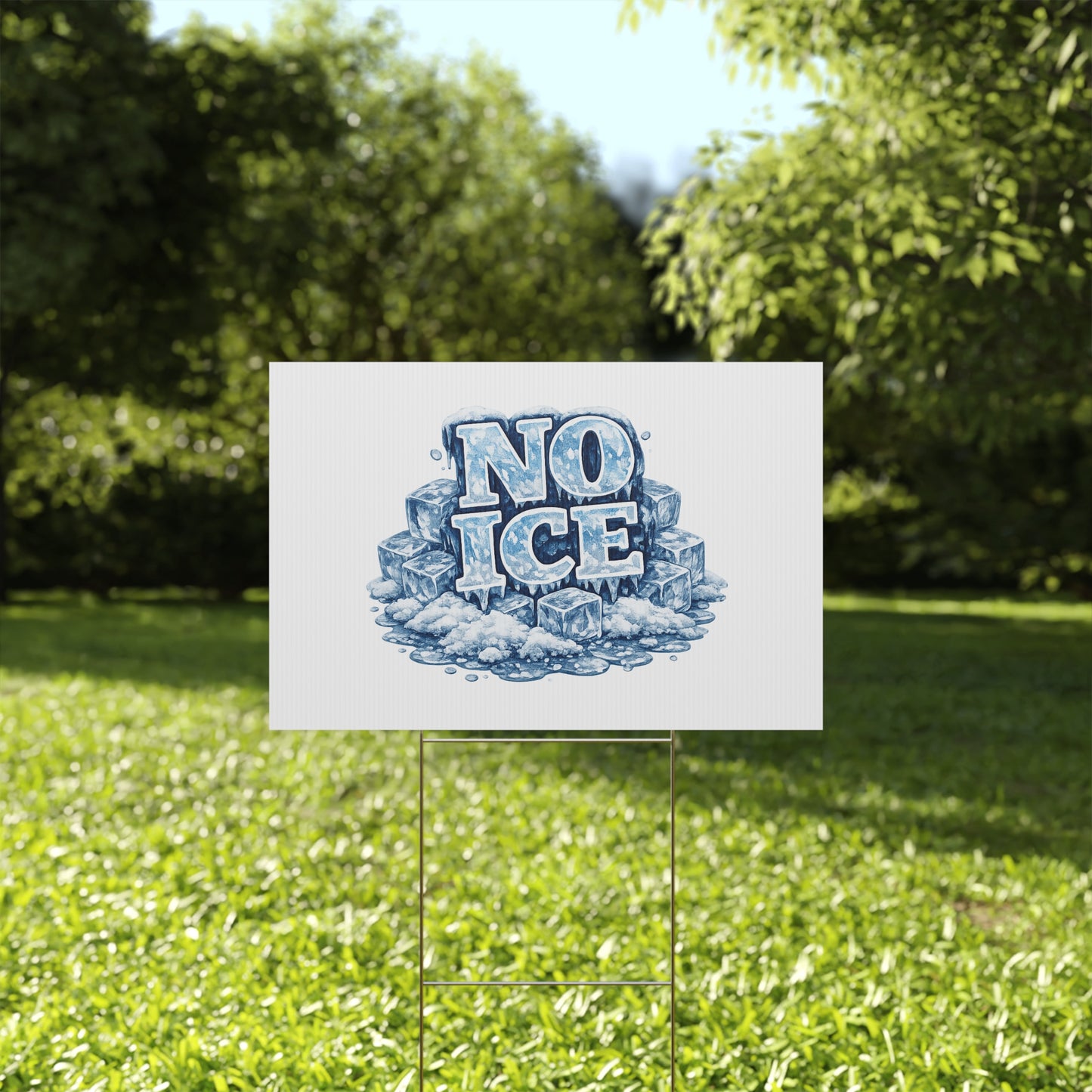 No ICE Plastic Yard Sign — Frosty 'No Ice' Iceberg Design Outdoor Lawn Sign