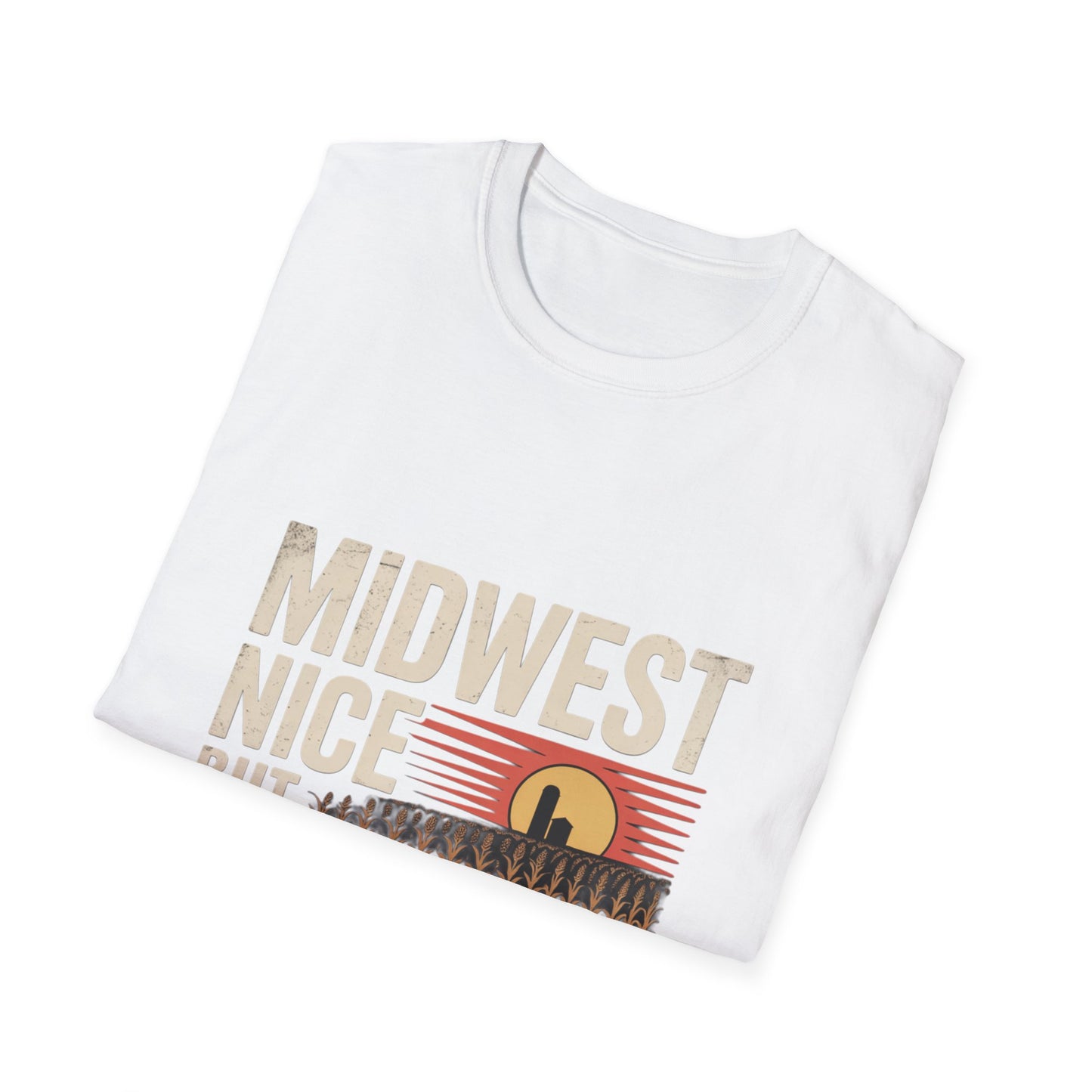 Midwest Nice But Fuck Ice Tee — Retro Sunset Midwest T-Shirt