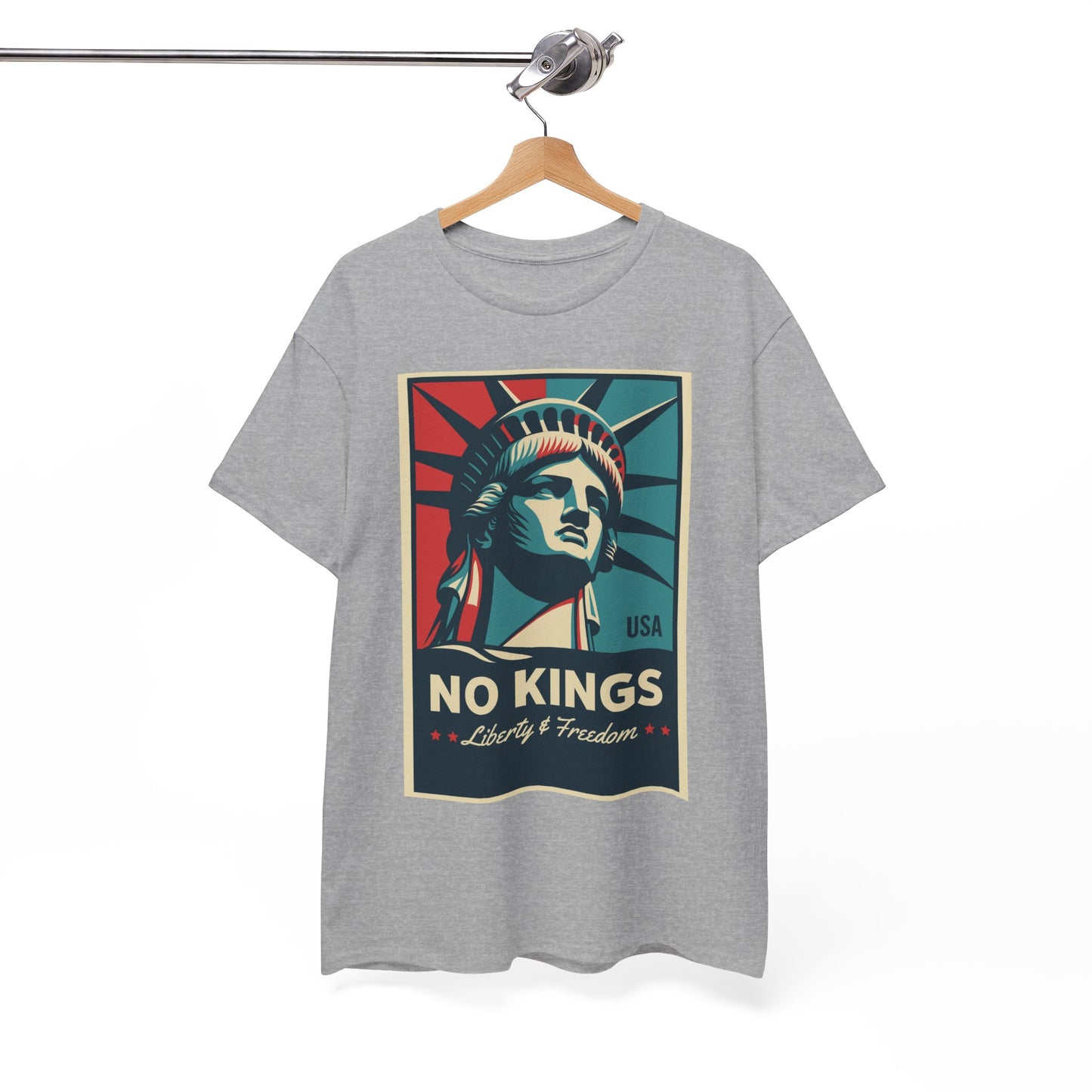 Statue of Liberty Tee - No Kings, Unisex Heavy Cotton T-Shirt, Freedom Shirt, Patriotic Apparel for Celebrations, Gift for Enthusiasts