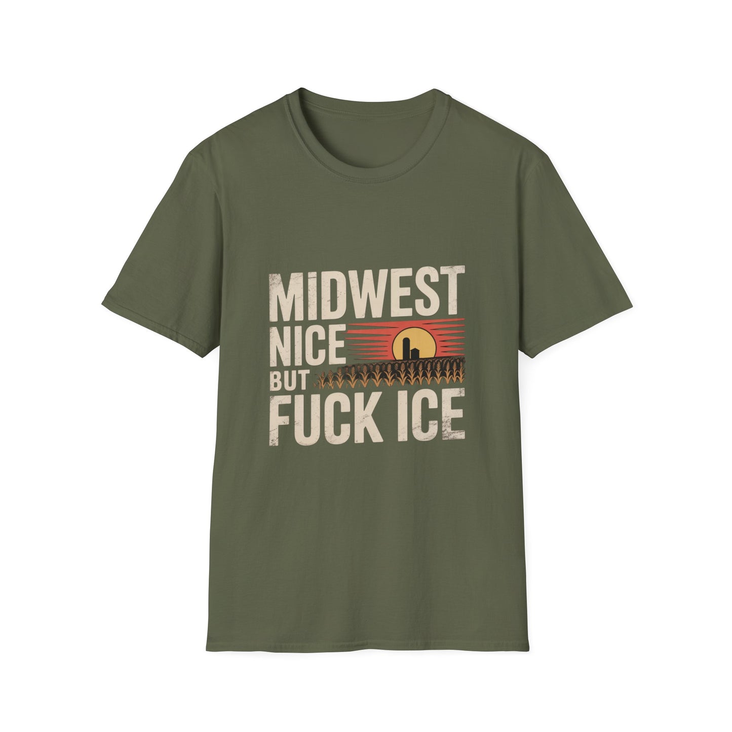Midwest Nice But Fuck Ice Tee — Retro Sunset Midwest T-Shirt