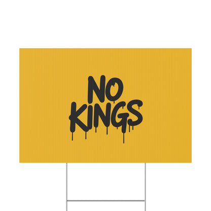 Yellow Spray Paint No Kings Protest Yard Sign