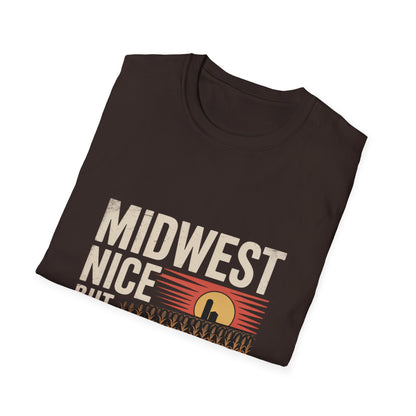 Midwest Nice But Fuck Ice Tee — Retro Sunset Midwest T-Shirt