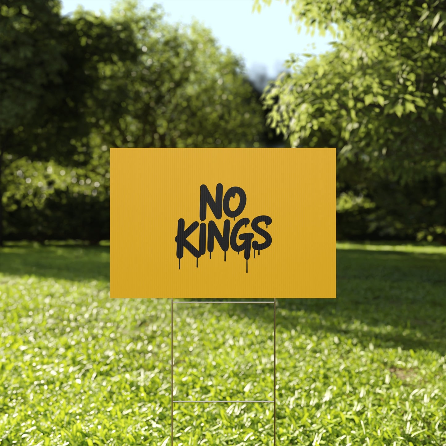 Yellow Spray Paint No Kings Protest Yard Sign