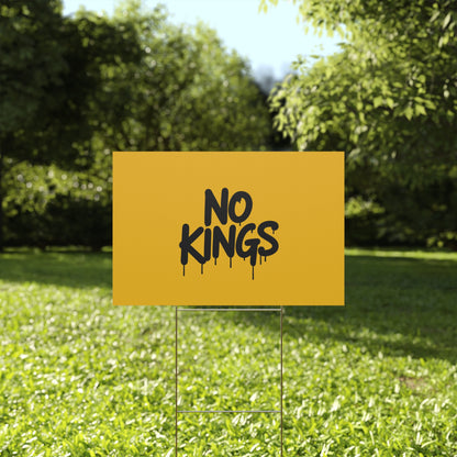 Yellow Spray Paint No Kings Protest Yard Sign