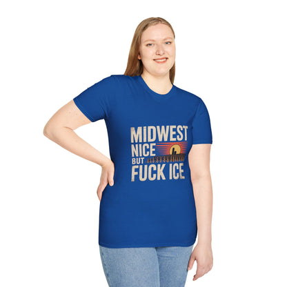 Midwest Nice But Fuck Ice Tee — Retro Sunset Midwest T-Shirt