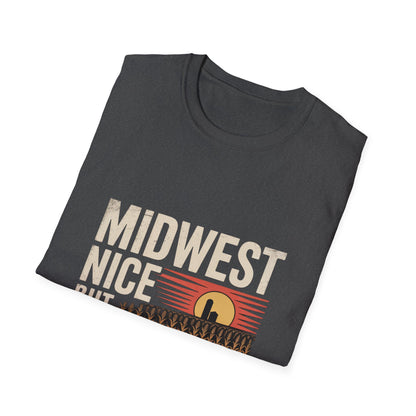 Midwest Nice But Fuck Ice Tee — Retro Sunset Midwest T-Shirt