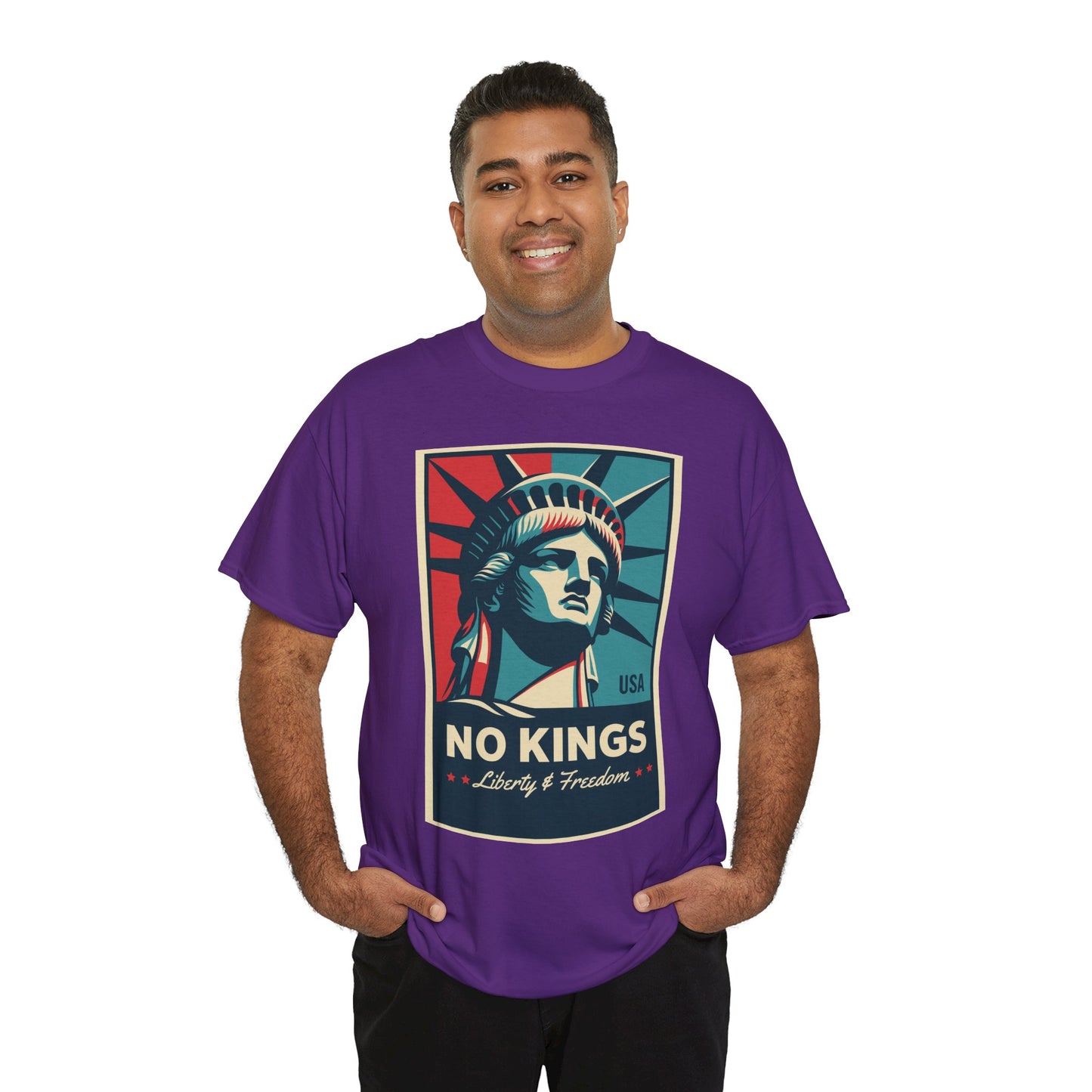 Statue of Liberty Tee - No Kings, Unisex Heavy Cotton T-Shirt, Freedom Shirt, Patriotic Apparel for Celebrations, Gift for Enthusiasts