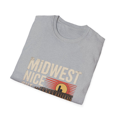 Midwest Nice But Fuck Ice Tee — Retro Sunset Midwest T-Shirt
