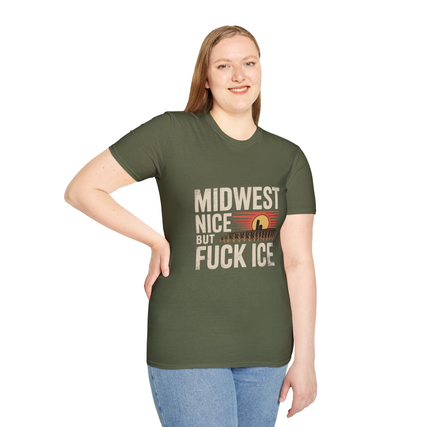 Midwest Nice But Fuck Ice Tee — Retro Sunset Midwest T-Shirt