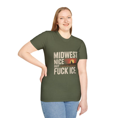Midwest Nice But Fuck Ice Tee — Retro Sunset Midwest T-Shirt