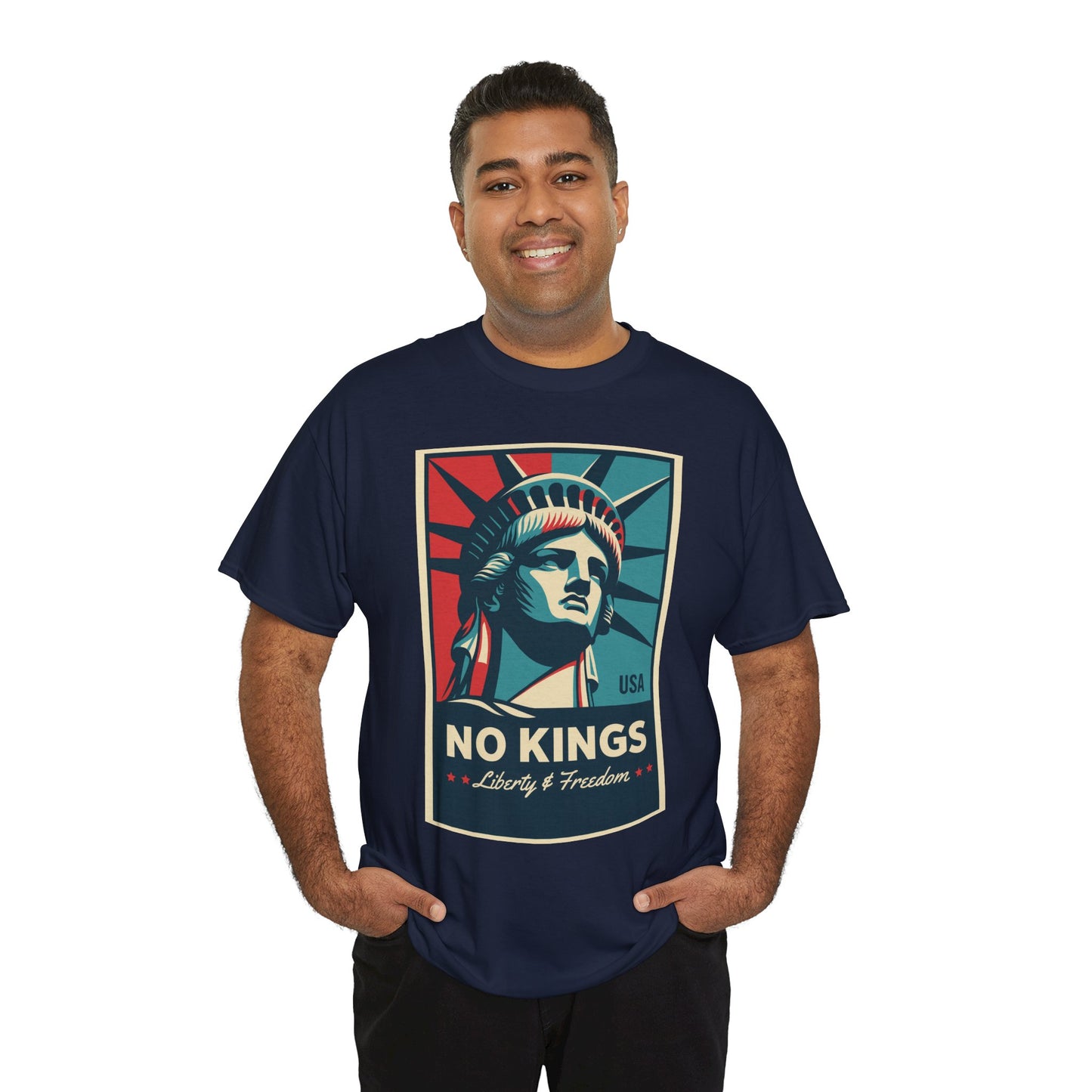 Statue of Liberty Tee - No Kings, Unisex Heavy Cotton T-Shirt, Freedom Shirt, Patriotic Apparel for Celebrations, Gift for Enthusiasts
