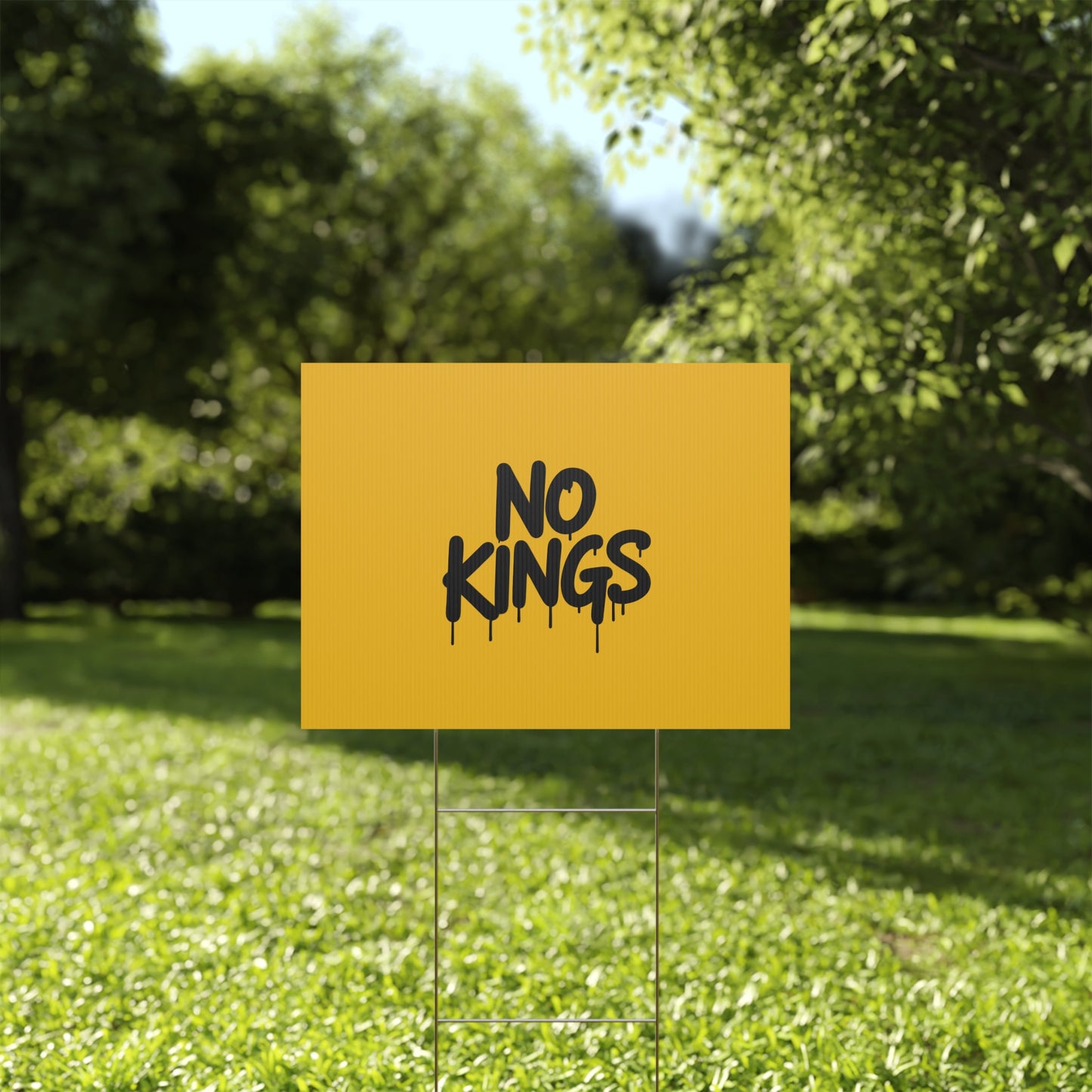 Yellow Spray Paint No Kings Protest Yard Sign