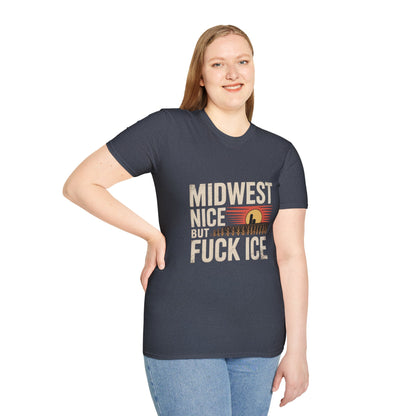 Midwest Nice But Fuck Ice Tee — Retro Sunset Midwest T-Shirt