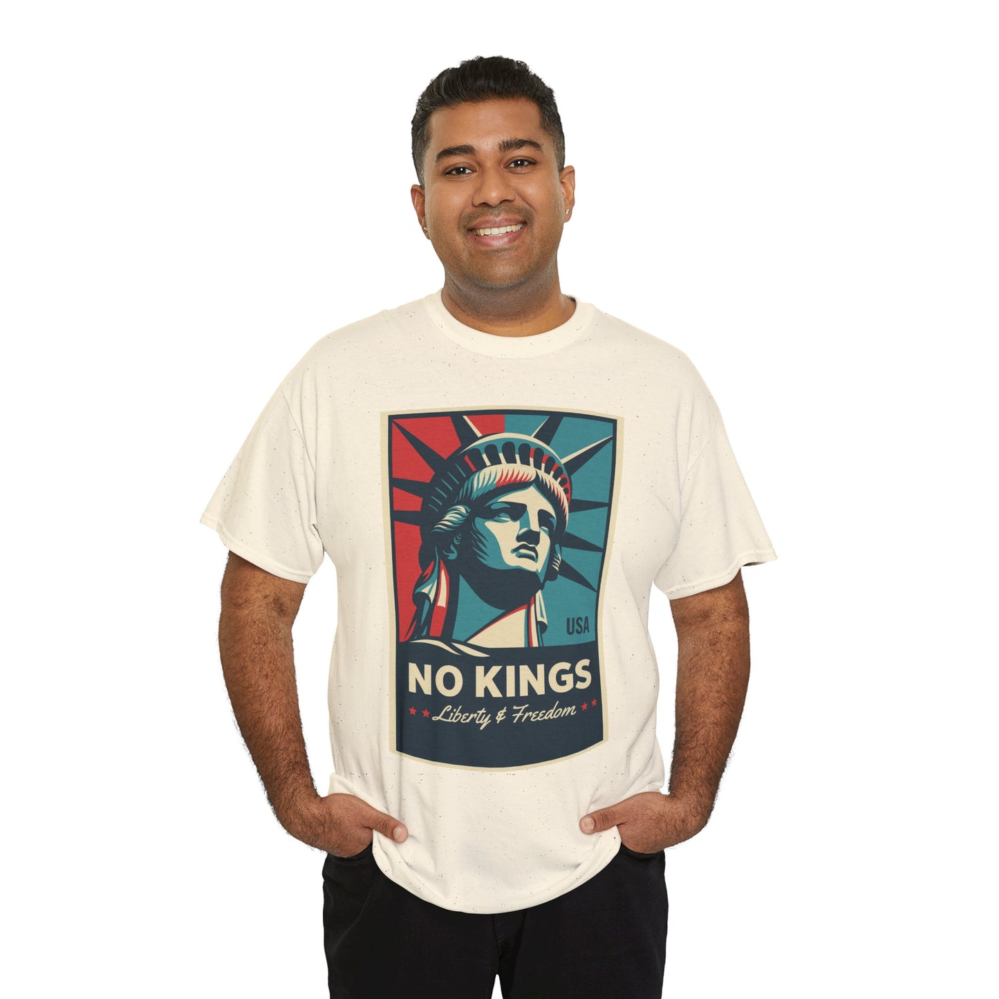 Statue of Liberty Tee - No Kings, Unisex Heavy Cotton T-Shirt, Freedom Shirt, Patriotic Apparel for Celebrations, Gift for Enthusiasts