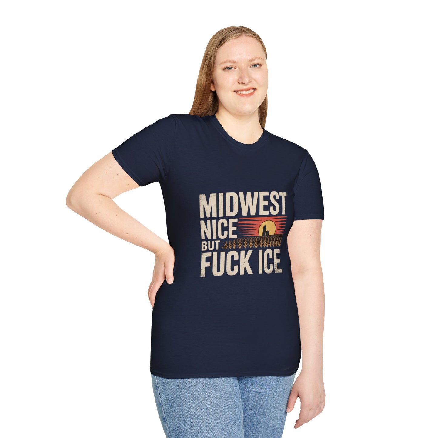 Midwest Nice But Fuck Ice Tee — Retro Sunset Midwest T-Shirt