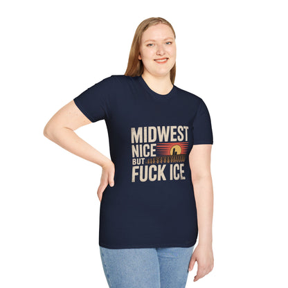 Midwest Nice But Fuck Ice Tee — Retro Sunset Midwest T-Shirt